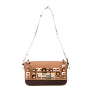 FENDI Authentic 3Baguette Brown Vintage Studded Shoulder Bag